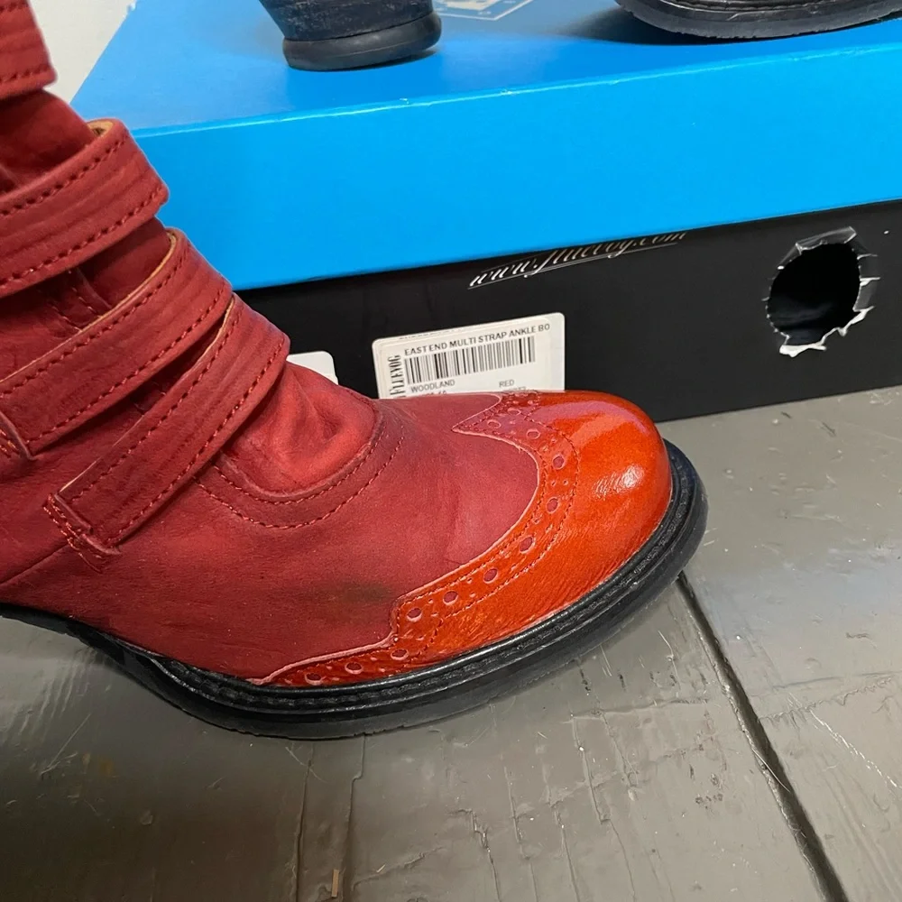 John Fluevog Red Boots with Buckles - Picture 6 of 6